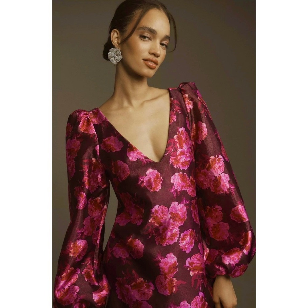 NWT!! Anthropologie BHLDN Aliana V Neck Floral Organza Mini Dress Large - Picture 5 of 16